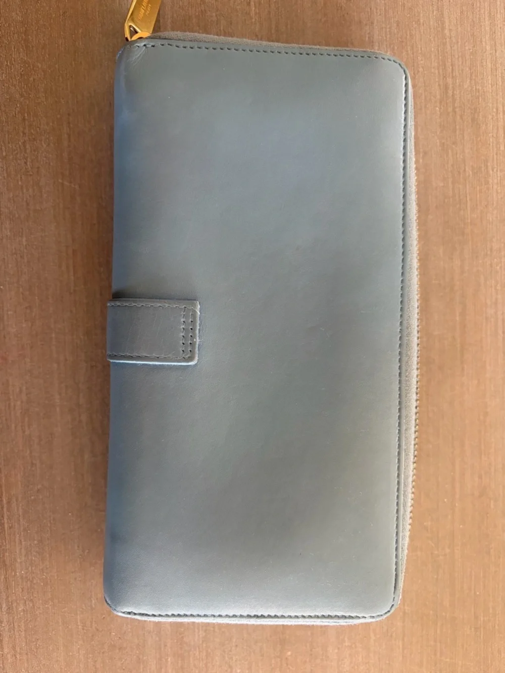 Authentic SAINT LAURENT YSL Y Line Full Zip Wallet Calf Leather Blue/Gold w/ COA - Picture 2 of 12